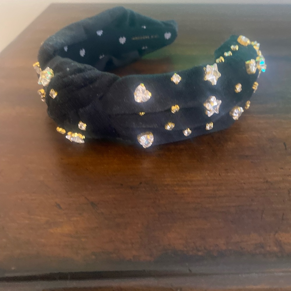 Lele Sadoughi Black Velvet Heart and Stars Rhinestone Headband